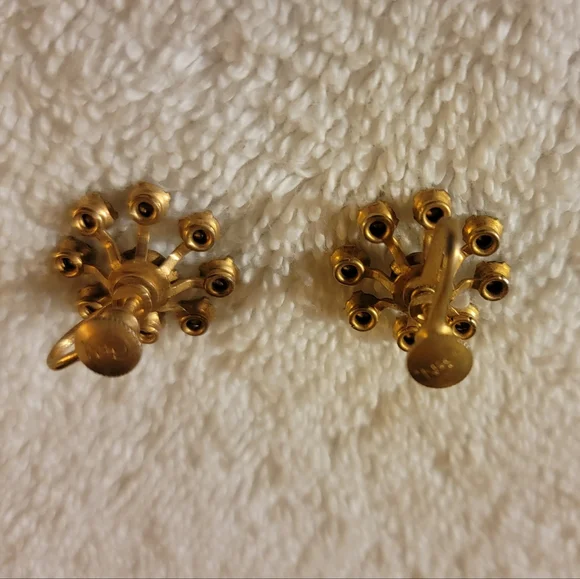 Vintage screwback earrings. Blue stone with rhinestones. - Picture 2 of 3